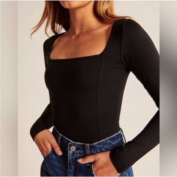 Abercrombie & Fitch Tops - Abercrombie & Fitch Ponte Long Sleeve Bodysuit Seamed Black NWT Soft Collection